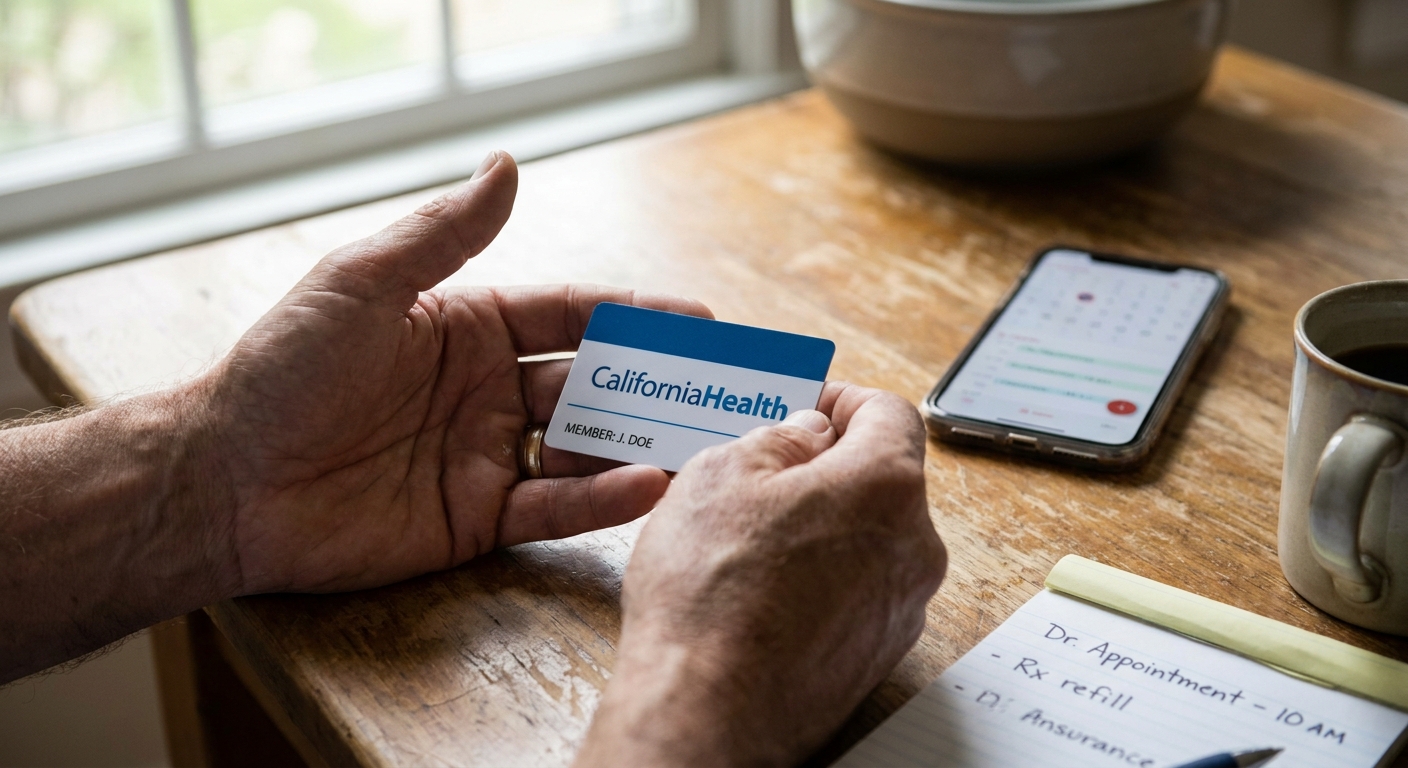 Hands holding Cigna insurance card on table with phone and notes, preparing to call for mental health coverage verification